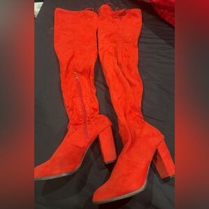 Red Suede Over-the-Knee Boots